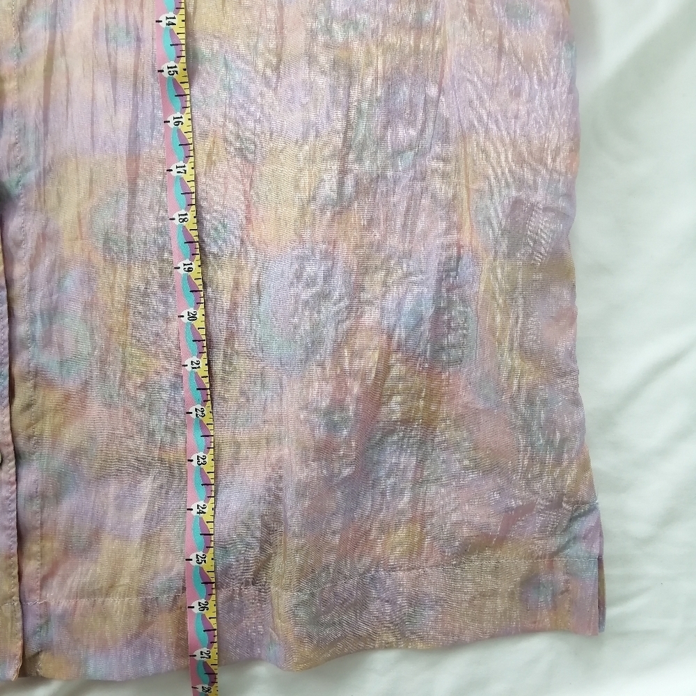 & Other Stories Boxy Short Sleeve Button Blouse Crinkle Pink Orange Blue Size 4 - Picture 13 of 14